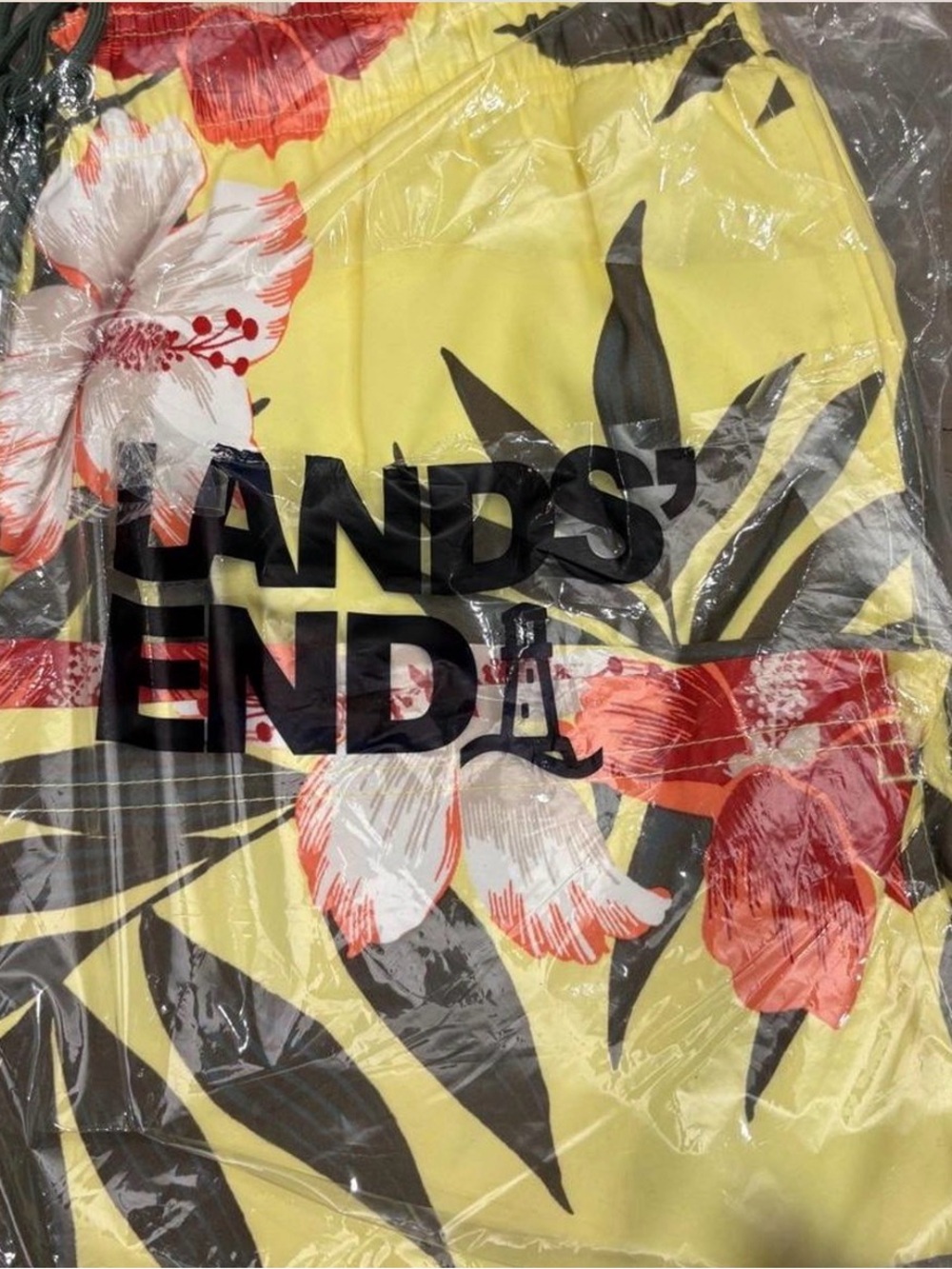 Lands' End men's Yellow Floral Swim Shorts